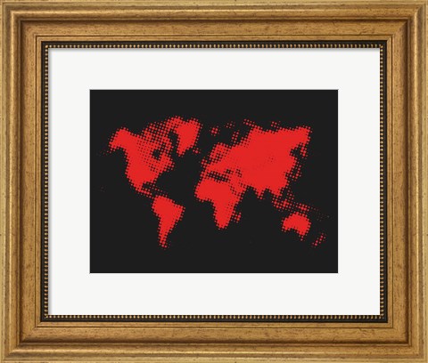 Framed Dotted Red World Map Print