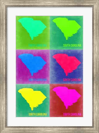 Framed South Carolina Pop Art Map 2 Print