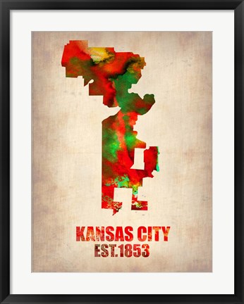 Framed Kansas City Watercolor Map Print