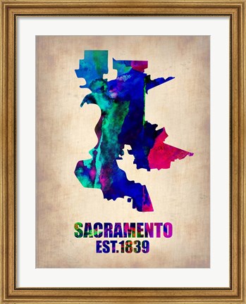 Framed Sacramento Watercolor Map Print