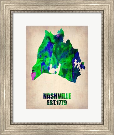 Framed Nashville Watercolor Map Print