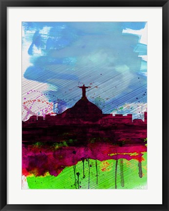 Framed Rio Watercolor Skyline Print