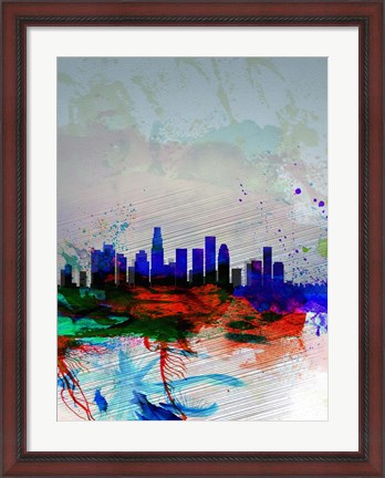 Framed Los Angeles  Watercolor Skyline 1 Print