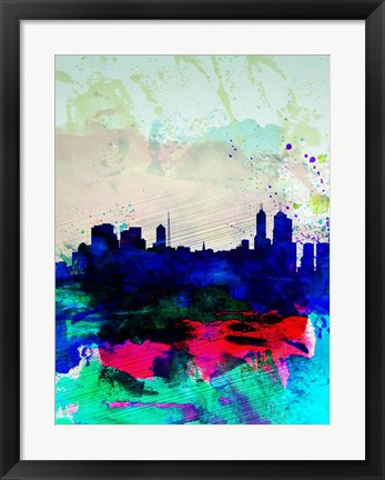 Framed Melbourne Watercolor Skyline 2 Print