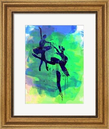 Framed Two Ballerinas Watercolor 2 Print