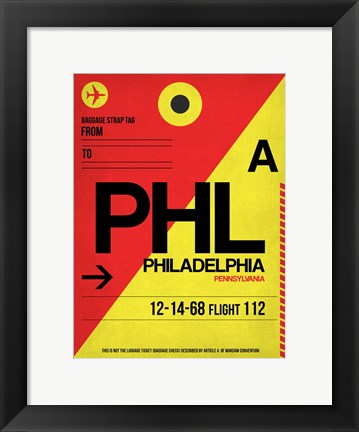 Framed PHL Philadelphia Luggage Tag 2 Print