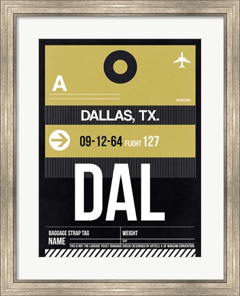 Framed DAL Dallas Luggage Tag 2 Print