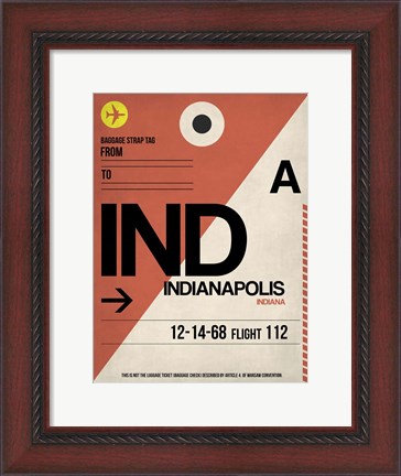 Framed IND Indianapolis Luggage Tag 1 Print