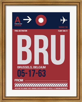 Framed BRU Brussels Luggage Tag 2 Print