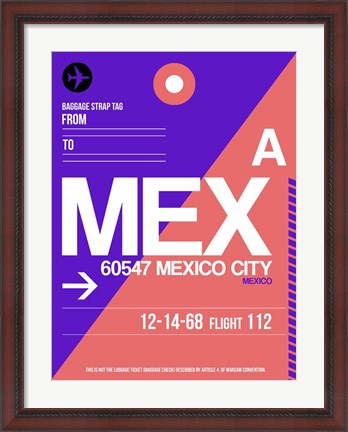 Framed MEX Mexico City Luggage Tag 1 Print