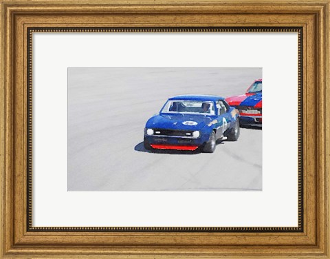 Framed Chevy Camaro on Race Track Print