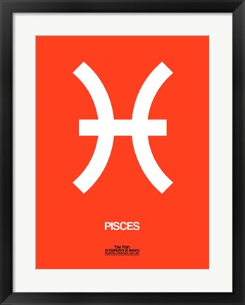 Framed Pisces Zodiac Sign White on Orange Print