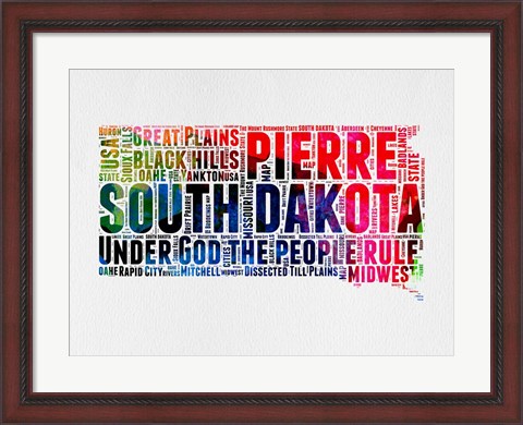 Framed South Dakota Watercolor Word Cloud Print