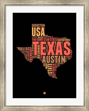 Framed Texas Word Cloud 1 Print