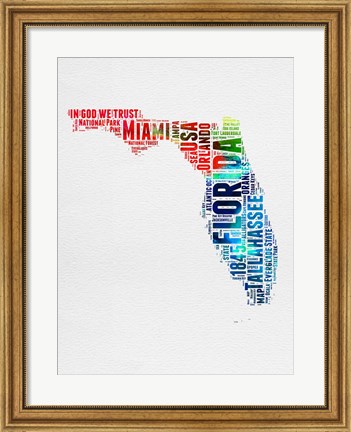 Framed Florida Watercolor Word Cloud Print