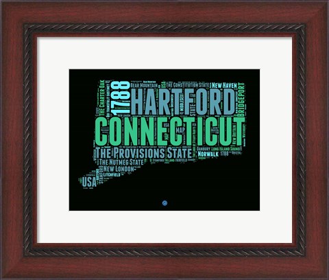 Framed Connecticut Word Cloud 1 Print