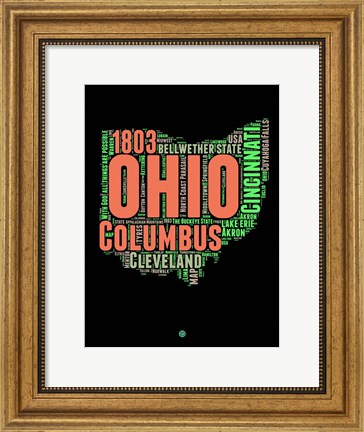 Framed Ohio Word Cloud 1 Print