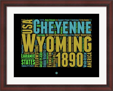 Framed Wyoming Word Cloud 1 Print