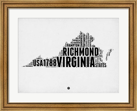 Framed Virginia Word Cloud 2 Print