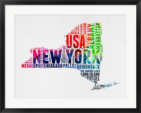 Framed New York Watercolor Word Cloud Print