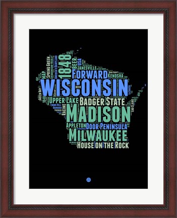 Framed Wisconsin Word Cloud 1 Print