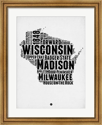 Framed Wisconsin Word Cloud 2 Print