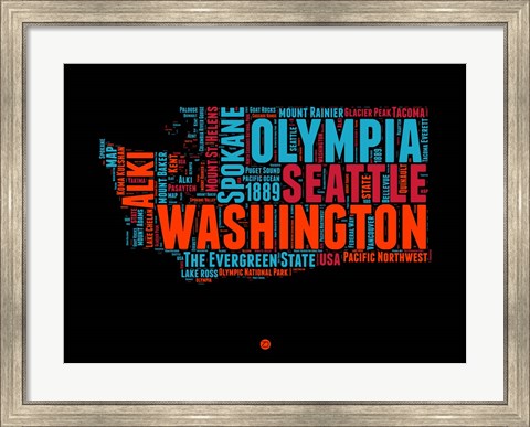 Framed Washington Word Cloud 1 Print