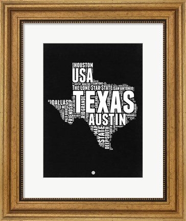 Framed Texas Black and White Map Print