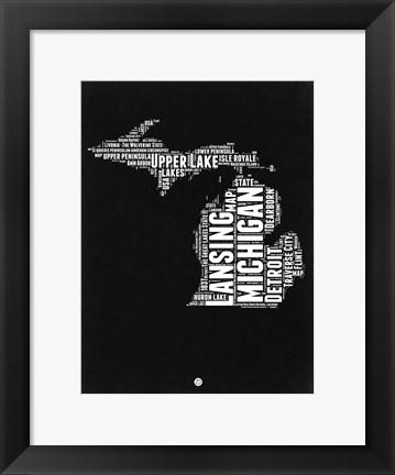 Framed Michigan Black and White Map Print