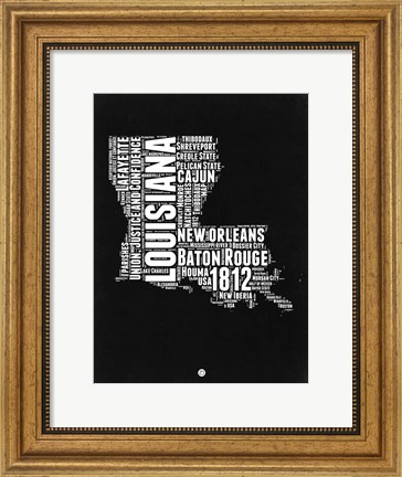 Framed Louisiana Black and White Map Print