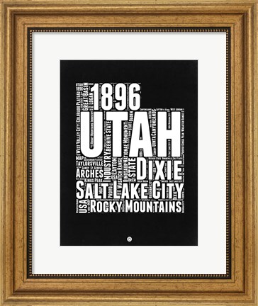 Framed Utah Black and White Map Print