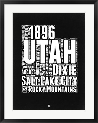 Framed Utah Black and White Map Print