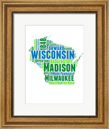 Framed Wisconsin Word Cloud Map Print