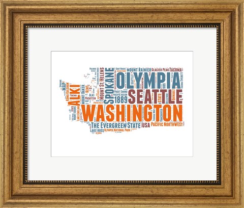 Framed Washington Word Cloud Map Print