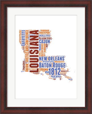 Framed Louisiana Word Cloud Map Print