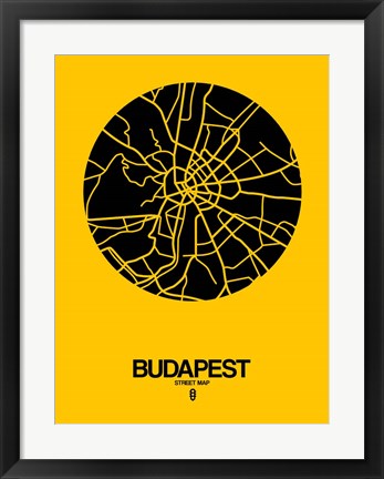 Framed Budapest Street Map Yellow Print