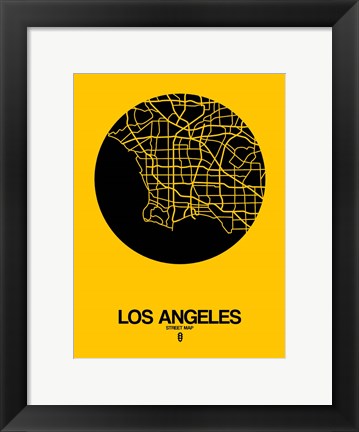 Framed Los Angeles Street Map Yellow Print