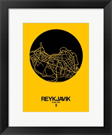 Framed Reykjavik Street Map Yellow Print