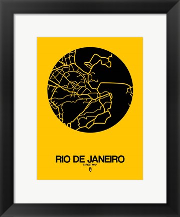 Framed Rio de Janeiro Street Map Yellow Print