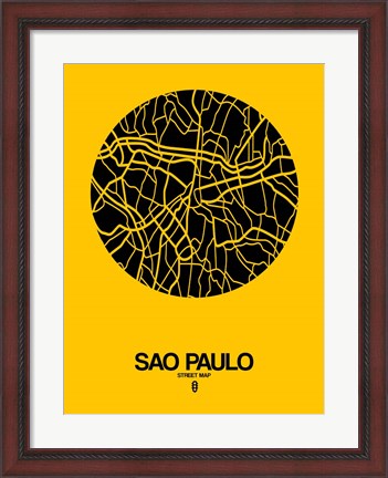 Framed Sao Paulo Street Map Yellow Print