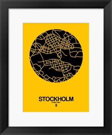 Framed Stockholm Street Map Yellow Print