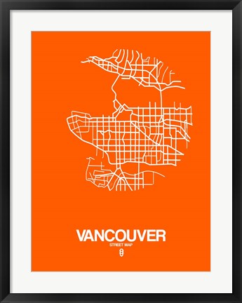 Framed Vancouver Street Map Orange Print