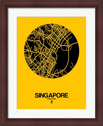 Framed Singapore Street Map Yellow Print