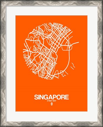 Framed Singapore Street Map Orange Print