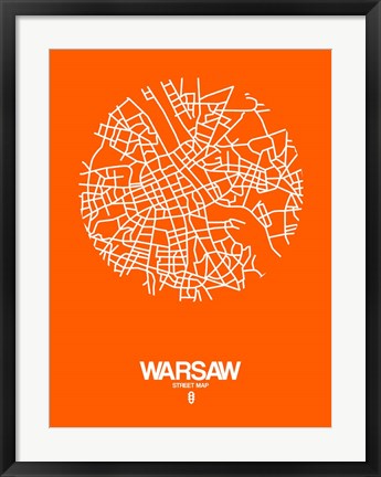 Framed Warsaw Street Map Orange Print