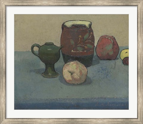 Framed Stoneware Pot and Apples, 1887 Print