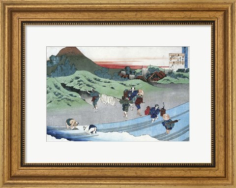 Framed Farm Women Wash White Linen Clothes Print