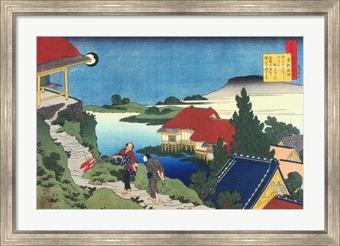 Framed Man Walks up to a Temple in the Early Morning Print