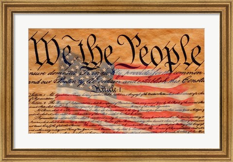 Framed Constitution and U.S. Flag Print