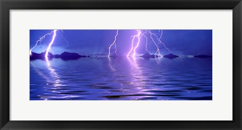 Framed Lightning over the sea Print